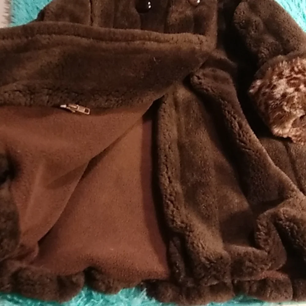 Girls faux fur leopard swing coat for winter fleece lined zipper & 4 buttons